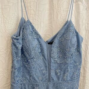 Ice Blue Sparkly Sequins and Finely Beaded Full Length Gown